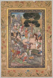 Babur møde med Sultan Ali Mirza ved Kohik-floden, fra Babur-nama Memoirs of Babur, ca. 159