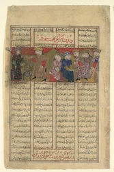 Bahram Chubina møder en dame, der forudsiger sin skæbne, Folio fra en Shahnama..., ca. 1330-40.