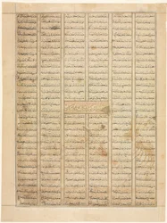 Bahram Gur ankommer til en købmands hus, tekstside recto, fra en Shahnama..., 1330-35.