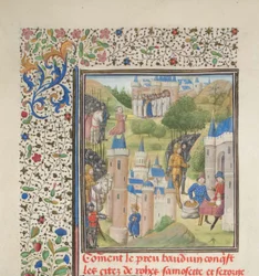 Baldwin af Boulogne på vej ind i Edessa i februar 1098. Miniature fra Historia af Vilhelm af Tyrus, 1460