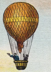 Ballon. Indgravering i "Alphabet de ma petite fille". Bernardin-Bechet og Fils, boghandler-forlag, Paris, omkring 1895. Ubrydeligt album på lærred. Bibliotheque des Bebes. 12 sider. Album indeholdende en læsemetode og et illustrativt abecedary. Svag: