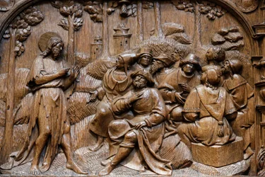 Basilica of St, Denis, boder i Goillons kapel (begyndelsen af det 16. århundrede), skildring af Jesus, der udtrykker sig i lignelser foran indbyggerne i Palæstina, Saint-Denis, Frankrig
