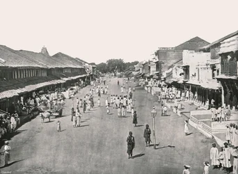 Bazaarscene, indfødte kvarter, Calcutta, Indien, 1895.