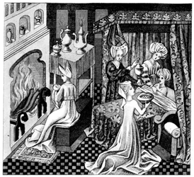 Soveværelsesscene, 1400-tallet, 1910