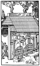Bælge, der leverer træk til en smelteovn, 1556