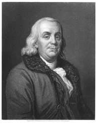 Benjamin Franklin, amerikansk videnskabsmand, opfinder og statsmand fra det 18. århundrede, 1835