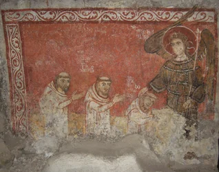 Bernard Pilgrim og hans tilhængere, velsignet af Sankt Michael Ærkeenglen, ca. 950.