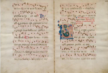 Bifolium med initial L, fra et antifonarium, 1300-tallet.