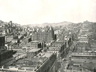 Fugleperspektiv fra tårnet i Chronicle Building, San Francisco, USA, 1895.