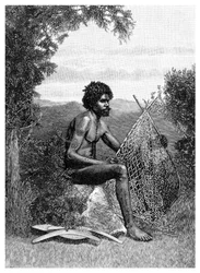 Sort mand, der reparerer sit net, Australien, 1886