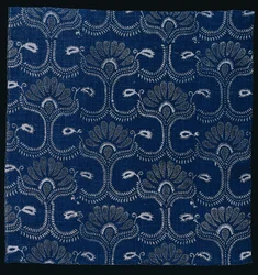 Blå Indigo Resist Print med stiliseret bladdesign, 1790.