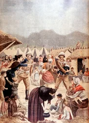 Boer kvinder og børn i en britisk koncentrationslejr i Transvaal, Boer War, 1901