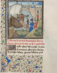 Bohemond I af Antiochia rejste tilbage til Apulien. Miniature fra Historia af Vilhelm af Tyrus, 1460