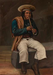 Boliviansk indianer, der spiller Quena, ca. 1890-1892.