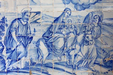 Brasilien, Bahia, Salvador: Azulejo i Bonfim kirke: flyveturen til Egypten