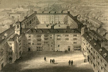Bridewell as Rebuilt after the Fire, fra et gammelt tryk, 1897.