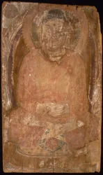 Buddha med en glorie og flammende krop Mandorla, 6.-7. århundrede.