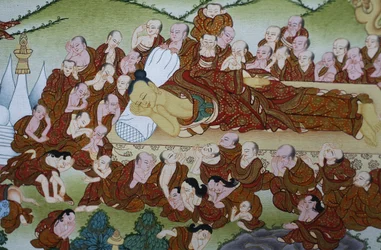 Buddhas død og Parinirvana. Thangka, Bhaktapur, Nepal