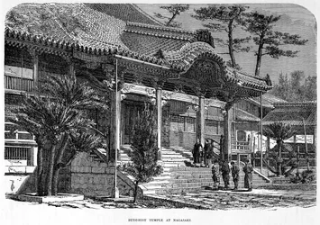 Buddhistisk tempel i Nagasaki, Japan, c1880