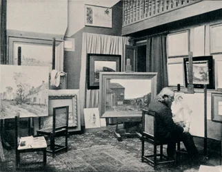 C. Cazin i sit atelier, c1897