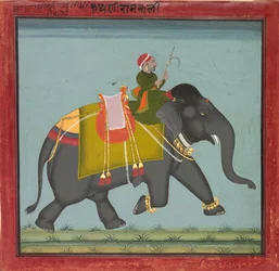 Kaparisoneret elefant med en mahout, dateret 1761.