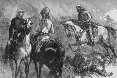 Kaptajn Hope Johnstone bringer nyheder om fangsten, c1880