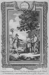 Caractacus den britiske høvding, dybt forrådt i romernes hænder af Cartismandua, c1787