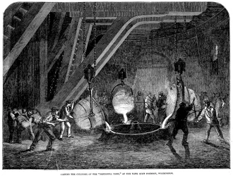 Støbning af cylinderen til Britannia Press på Bank Quay Foundry, Warrington, 1851