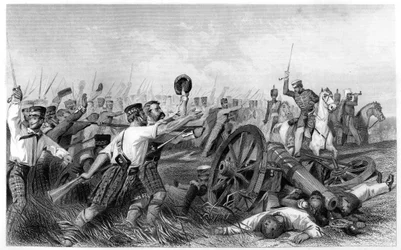 Anklagen for Highlanders før Cawnpore, under General Havelock, 1857, c1860