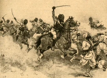 Ansvar for kavaleriet i slaget ved Miani Meeanee, Sindh, Indien, 1843 c1890.