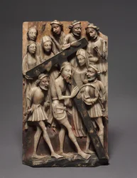 Kristus bærer korspanelet fra en altertavle, 1400-tallet.