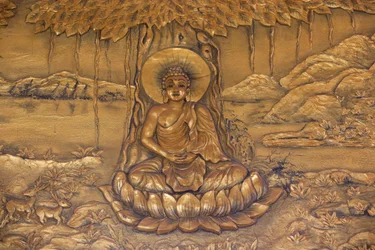 Chua Thiep Long buddhistisk pagode. Shakyamuni Buddha sidder i meditationsstilling. Thay Ninh. Vietnam