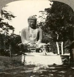 Kolossal statue af Buddha, æret af japanerne, i et sylvansk tempel, Kamakura, Japan, ca. 1900.
