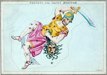 Stjernebilledet Perseus, der viser ham bærende med hovedet af Medusa, c1820