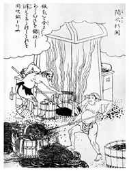 Kobbersmeltning, en primitiv metode, Japan, c1900 1956