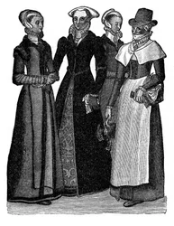 Dragter af by- og landkvinder, 1500-tallet, 1910
