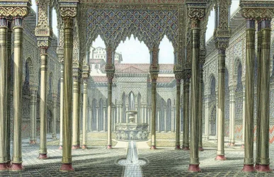 Løvernes domstol, Alhambra-paladset, Granada, Spanien, slutningen af det 19. århundrede