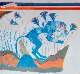 Kretisk fresko af en abe og papyrus, 16.-14. århundrede f.Kr