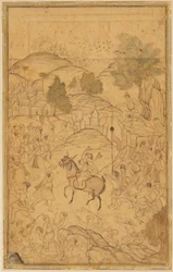 Mængdescene med monteret figur, 1500-tallet