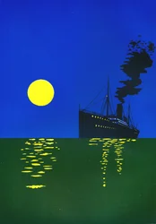 Krydstogtskib til søs med sol, 1909.