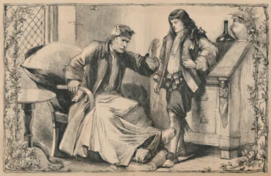 Crusoe rådgivet af sin far, c1870
