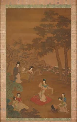 Danser og musikere i en have, Qing-dynastiet, 1700-tallet.