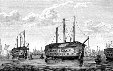 Danske fængselsskibe Dronning Maria og Waldemar, København, 1848-1849.