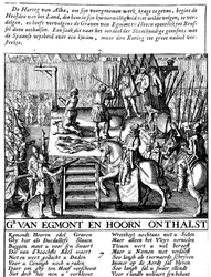 Halshugning af grev Egmont og Hoorn i Bruxelles under spansk tyranni i Holland, 1568