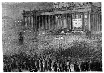 Erklærer resultatet af afstemningen under parlamentsvalget, Leeds, West Yorkshire, 1880