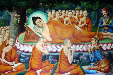 Skildring af Buddhas død og indtræden i nirvana. Cambodja
