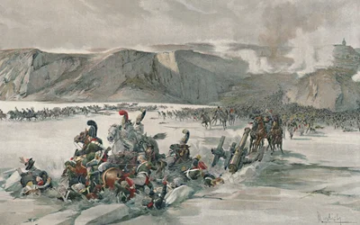 Ødelæggelse af tilbagetrækkende russere ved Satschan-søen, 1805, 1896