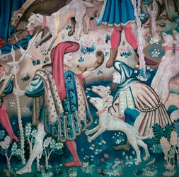 Detalje af bjørnejagt fra Devonshire Hunting Tapestries, 15. århundrede