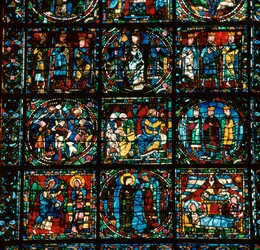 Detalje af det store vestlige vindue i Chartres-katedralen, 1100-tallet