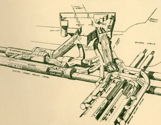 Diagram over New Tube Station ved Oxford Circus, 1930.